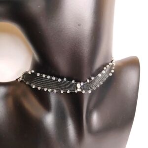 Vintage Signed Liz Claiborne Black Rhinestone‎ and Bead Choker Necklace